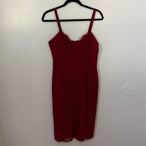 Red lace midi dress
